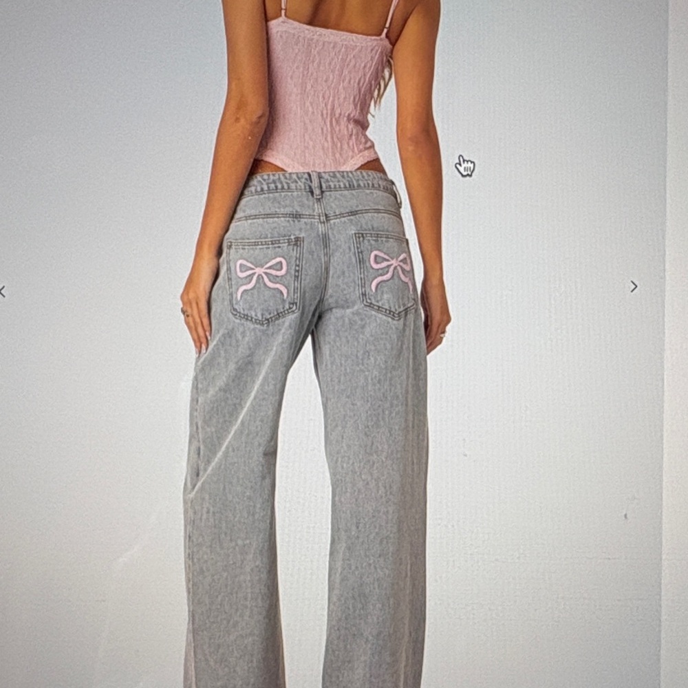 Edikted Gray bow pocket relaxed Jeans